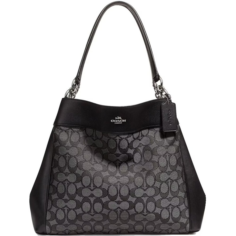 Euc Coach Lexy Black Jacquard & Leather Shoulder Bag Purse